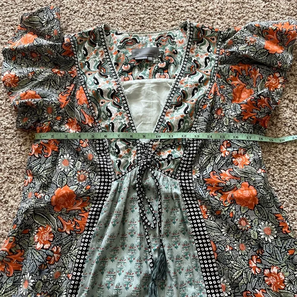 Anthropologie Knee Length Dress Multicolored Deep V Neckline Women’s Size S Boho - Picture 9 of 11